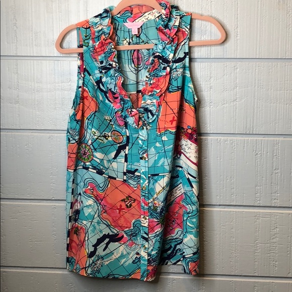 Lilly Pulitzer Tops - Lily Pulitzer x marks spot map silk top Lilly Pulitzer Tops - Lily Pulitzer x marks spot map silk top